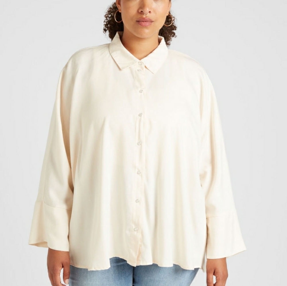 H&M Satin Ivory Oversized Button Down Blouse with Large Cuffs size L